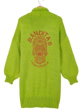 Banditas Lime Green Skull Knit Cardigan sz L